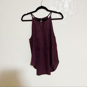 Maroon high neck lace flowy tank top
